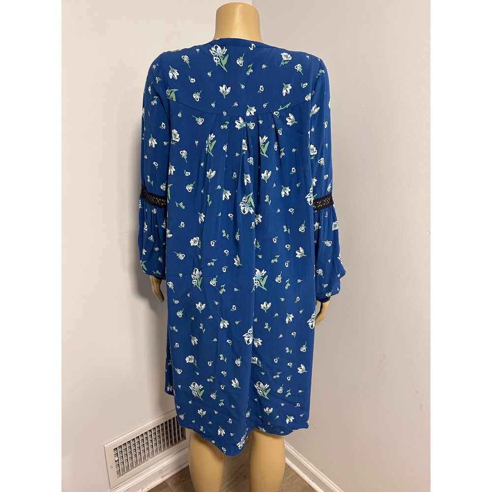 Matilda Jane Blue Floral Crochet Trim Boho Shift Dress Womens Medium Pockets - Picture 5 of 8